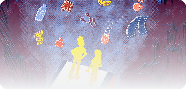 Decorative abstract image of two silhouetted people on a blue background.