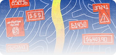 Decorative cartoonized image of a river flowing with numbers and money signs on either side.